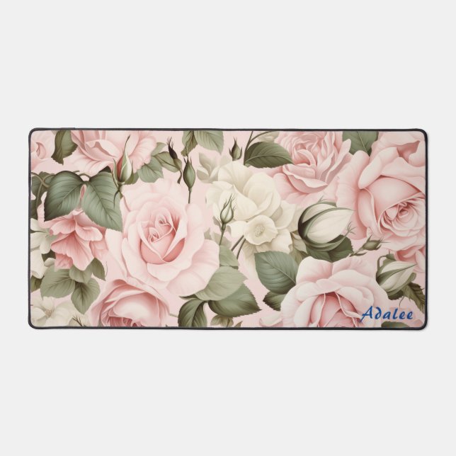 Personalisierte Rosen Blumenmatte Schreibtischunterlage (Vorderseite)