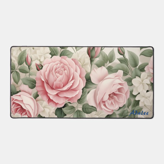 Personalisierte Rosen Blumenmatte Schreibtischunterlage (Vorderseite)