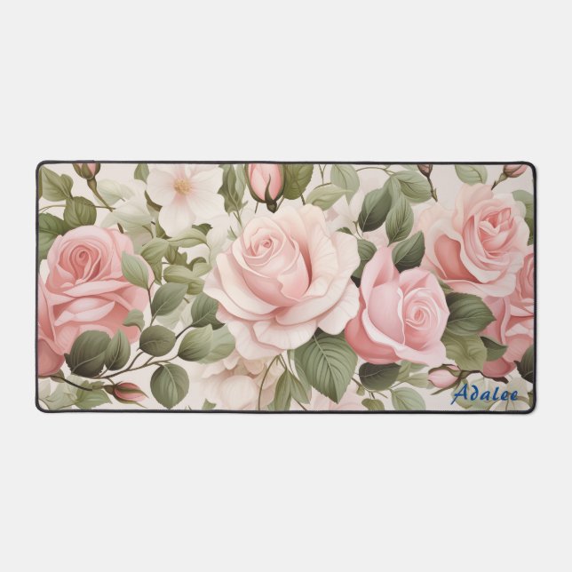 Personalisierte Rosen Blumenmatte Schreibtischunterlage (Vorderseite)
