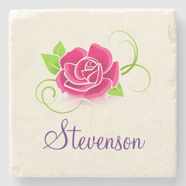 Personalisierte Rosendarstellung Steinuntersetzer (Vorderseite)