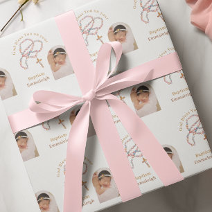 Personalisierte Rosenkranzperlen Taufe Foto Kathol Geschenkpapier