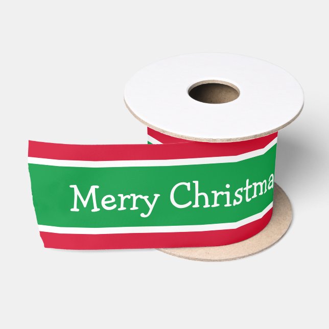 Personalisierte Rot und Grün frohe Weihnachten Satinband (Spule)