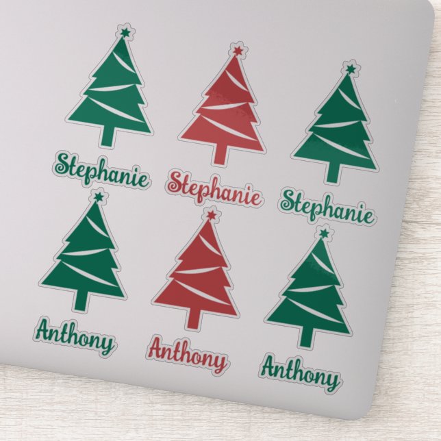 Personalisierte Rot- und Grüne Weihnachtsbäume Aufkleber (Detail)