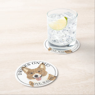 Personalisierte Rot-Weiß-Corgi-Hochzeit Runder Pappuntersetzer