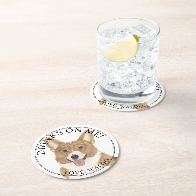 Personalisierte Rot-Weiß-Corgi-Hochzeit Runder Pappuntersetzer (Vor Ort)