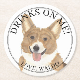 Personalisierte Rot-Weiß-Corgi-Hochzeit Runder Pappuntersetzer
