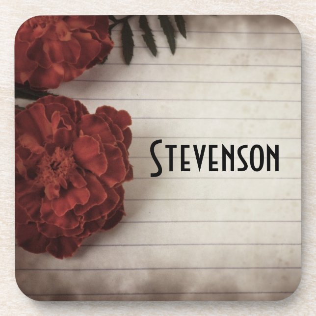 Personalisierte Rote Blume auf Papier Herbst Getränkeuntersetzer (Vorderseite)