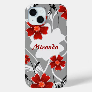 Personalisierte Rote Blume und Silhouette iPhone 15 Hülle
