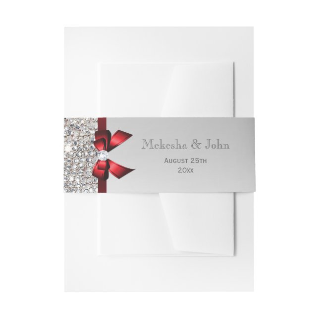 Personalisierte rote Bogen-u. Diamant-Hochzeit Einladungsbanderole (Vorderseite Beispiel)