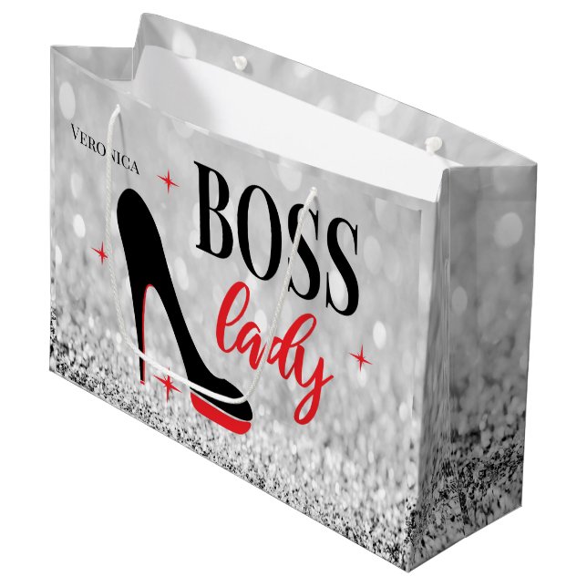 Personalisierte Rote Bottom Stiletto Heel Boss Lad Große Geschenktüte (Vorderseite Schrägansicht)