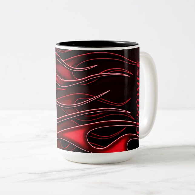 Personalisierte rote Flammen Zweifarbige Tasse (VorderseiteRechts)
