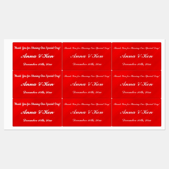 Personalisierte Rote Glamour Hochzeit Etiketten (Blatt)