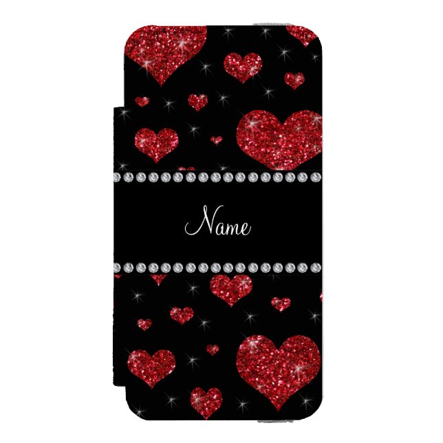 Personalisierte rote Glitternamensherzen Incipio iPhone Geldbeutel-Hülle (Folio Vorderseite)