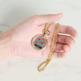 Personalisierte rote Herzen und Streifen Armbanduhr