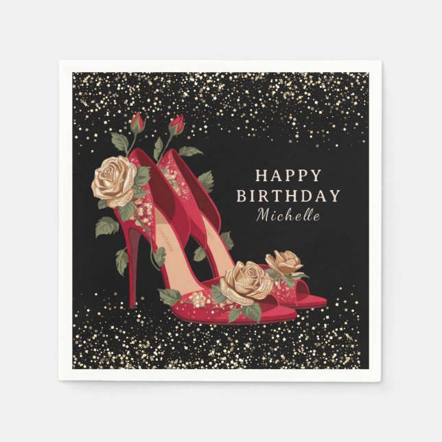 Personalisierte rote High Heels Geburtstagsfeier   Serviette (Vorderseite)