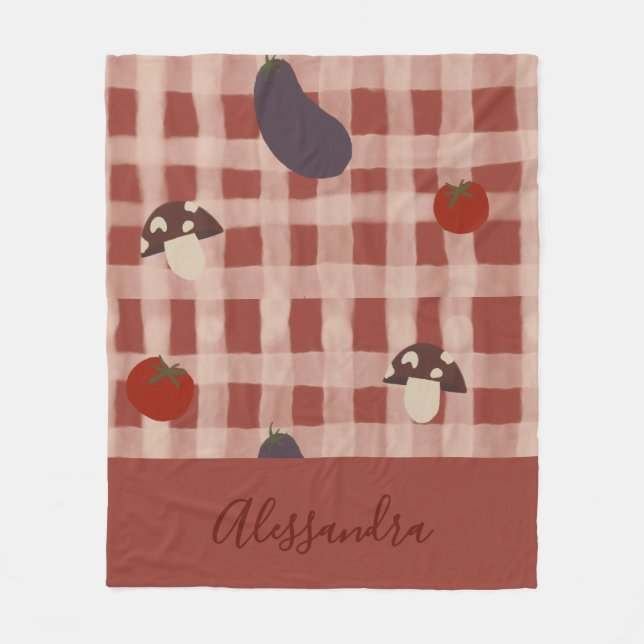 Personalisierte rote karierte Gemüse-Decke als Ges Fleecedecke (Vorderseite)