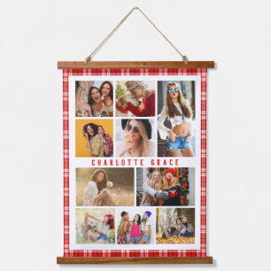 Personalisierte rote Karo 10-Foto-Collage Wandteppich Mit Holzrahmen