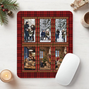 Personalisierte rote Karo-6-vertikale Fotocollage Mousepad