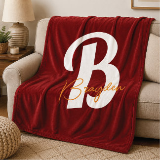 Personalisierte rote Monogramm-Fleece-Decke  Fleecedecke