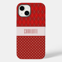 Personalisierte Rote Raute und Polka Dots Telefong Case-Mate iPhone 14 Hülle