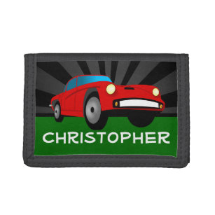 Personalisierte rote Rennen-Auto-Jungen Tri-fold Portemonnaie