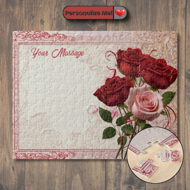 Personalisierte Rote Rose (Customizable Red Rose Jigsaw Puzzle)