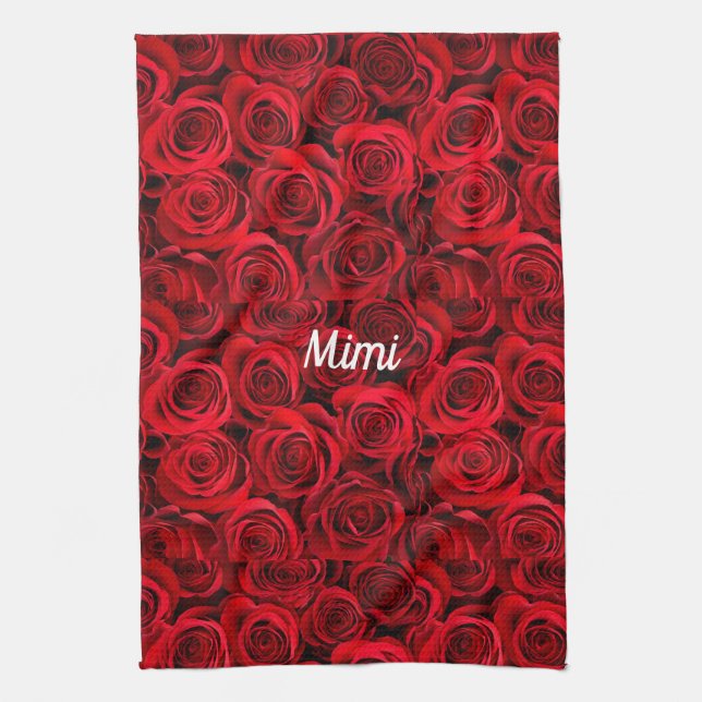 Personalisierte rote Rosen - Multimedia-Druck Geschirrtuch (Vertikal)