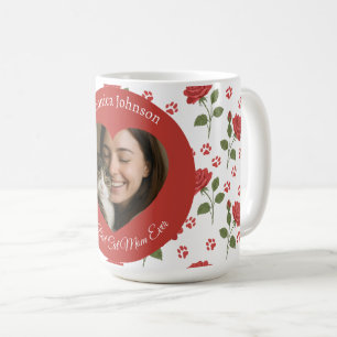 Personalisierte rote Rosen und Katzenpfotenabdrück Kaffeetasse