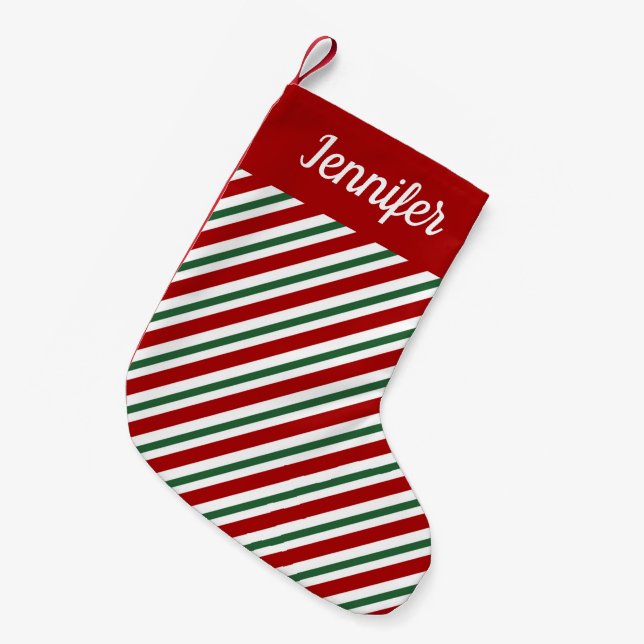 Personalisierte Rote Streifen Kleiner Weihnachtsstrumpf (Vorderansicht (hängend))
