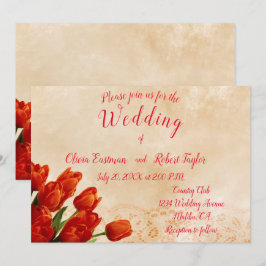 Personalisierte rote Tulpen im Hintergrund Einladung