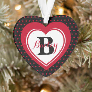 Personalisierte rote Tupfen-Herzen-Andenken Ornament