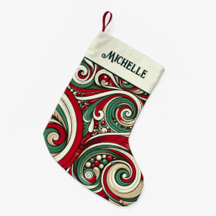Personalisierte rote und grüne Wirbel Kleiner Weihnachtsstrumpf