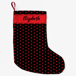 Personalisierte rote und schwarze Polka-Punkte Kleiner Weihnachtsstrumpf