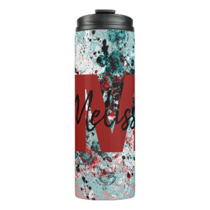 Personalisierte rote und teal Spritzer Thermosbecher