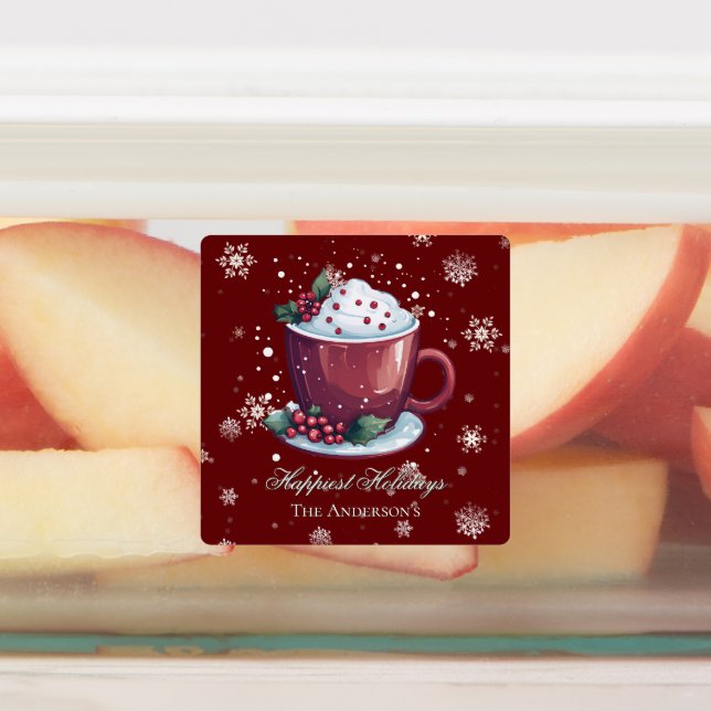 Personalisierte rote Weihnachts-Heiße-Schokolade-B Etiketten (Befestigt)