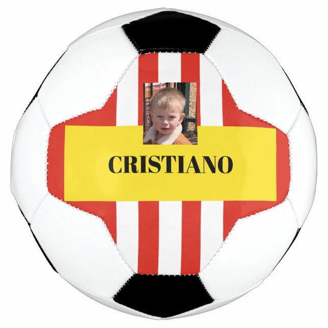 Personalisierte, rote, weiße und gelbe Geschenke Fußball (Vorderseite)