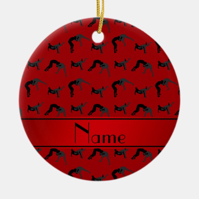 Personalisierte rote Wrestling-NamensSilhouetten Keramik Ornament (Vorne)