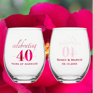 Personalisierte Ruby-Rose zum 40. Jahrestag Weinglas Ohne Stiel