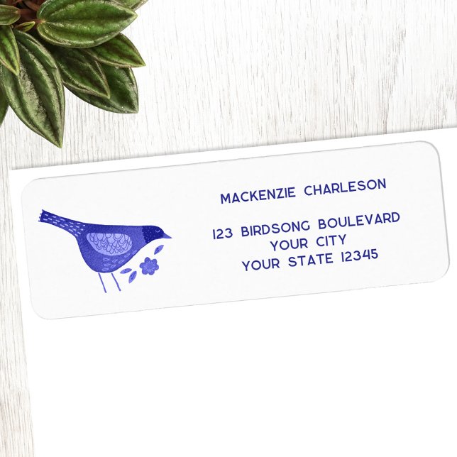 Personalisierte Rücksendeadresse von Blue Bird (Blue watercolor bird and wildflower personalized return address labels)