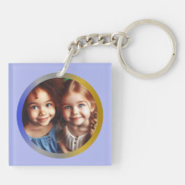 Personalisierte Runde zwei Fotos, Blue Silver & Go Schlüsselanhänger