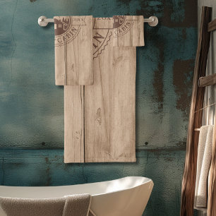 Personalisierte Rustikal-Holzhütte Badhandtuch Set