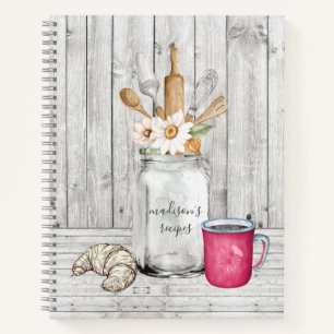 Personalisierte Rustikale Blumenmason Jar Holzreze Notizbuch