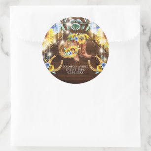 Personalisierte Rustikale Blumenstiefel Runder Aufkleber