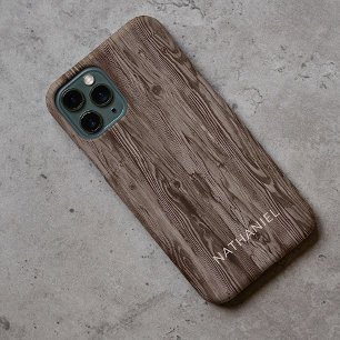 Personalisierte Rustikale Dunkelbraune Faux-Holzma Case-Mate iPhone Hülle