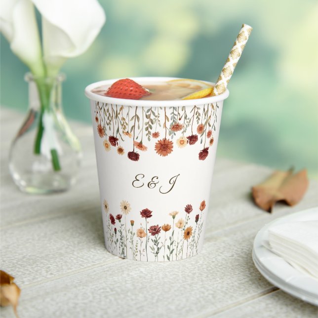 Personalisierte Rustikale Fall Floral Hochzeitspap Pappbecher (In Situ)