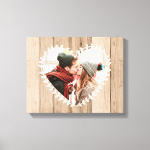 Personalisierte rustikale Foto-Herz-Leinwand Leinwanddruck