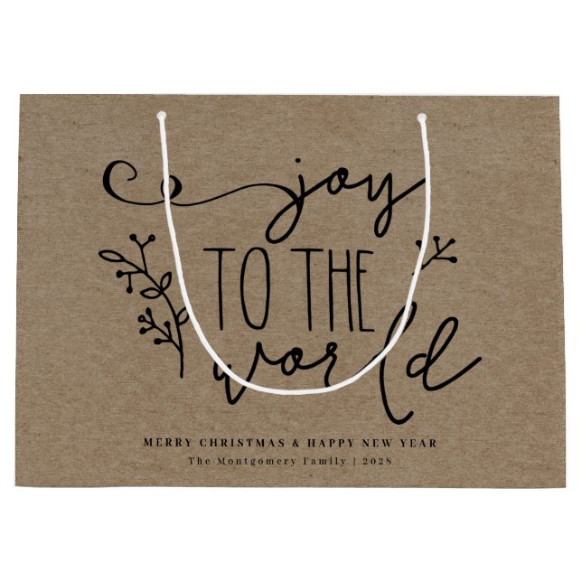 Personalisierte rustikale Frohe Weihnachtsbezeichn Große Geschenktüte (Vorderseite)