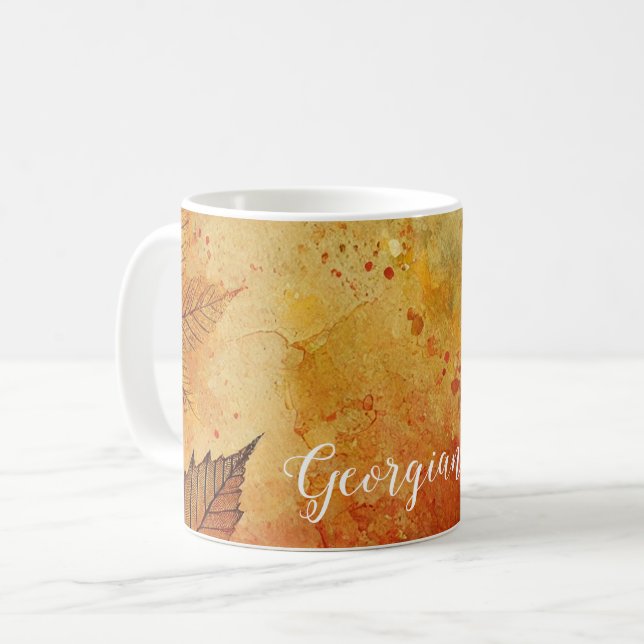 Personalisierte rustikale Goldene Autumnal Kaffeetasse (Vorderseite Links)