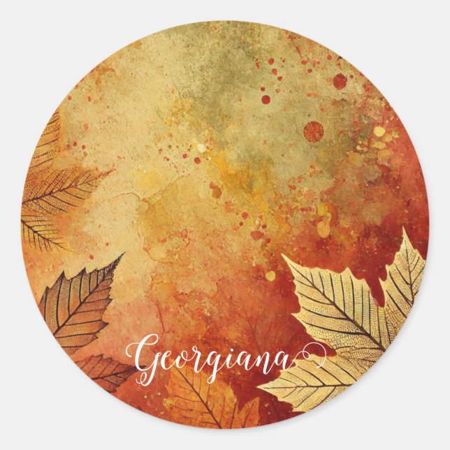 Personalisierte rustikale Goldene Autumnal Runder Aufkleber (Vorderseite)