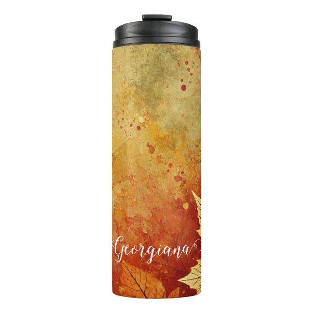 Personalisierte rustikale Goldene Autumnal Thermosbecher (Vorderseite)
